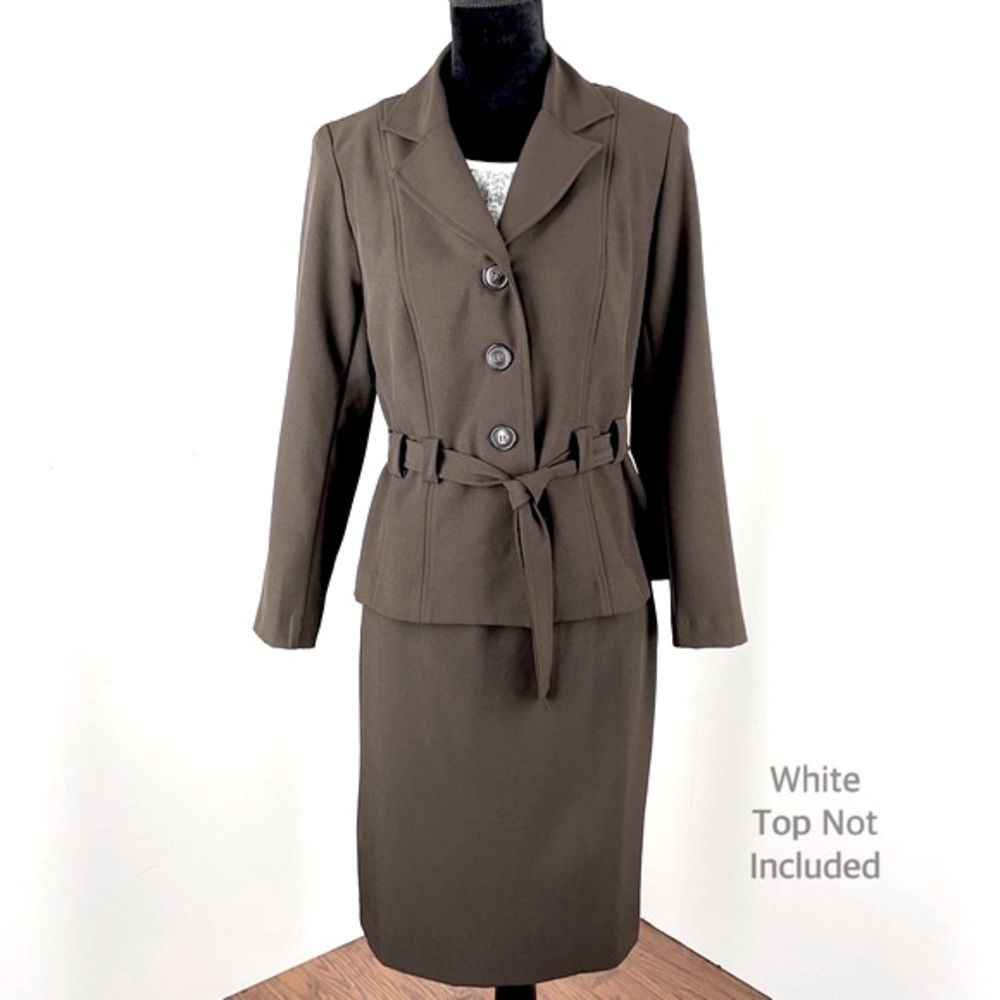 T. Milano 2-Piece Skirt Suit, Brown, Size 8